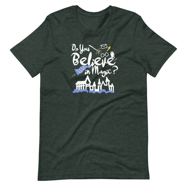 Believe in Magic T-Shirt Blue and Gray Scarf House Wizard and Witch Adult Unisex T-Shirt