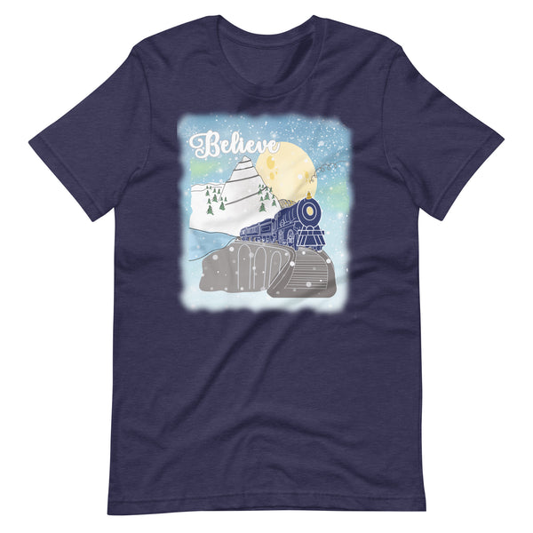 Believe Polar Express Train Winter Mountain Christmas Movie Unisex t-shirt