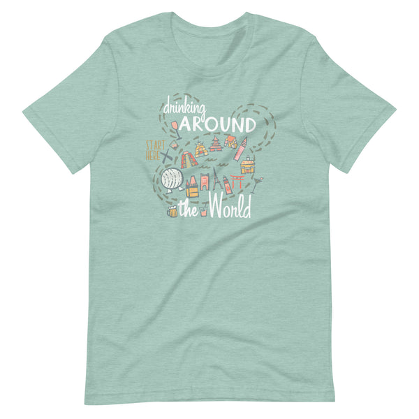 Drinking Around the World T-shirt Disney Shirt EPCOT World Showcase Map Food and Wine T-Shirt