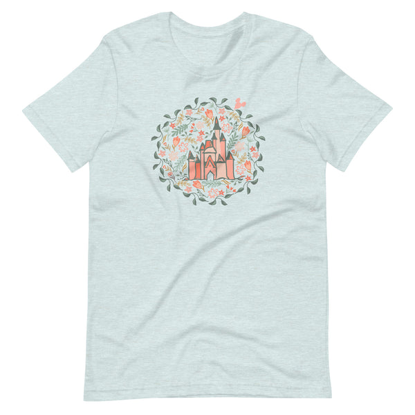 Cinderella's Castle Garden T-Shirt Floral Spring Disney Short-Sleeve Unisex T-Shirt