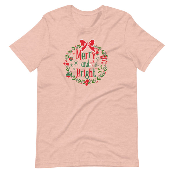 Merry and Bright T-shirt Disney Christmas Mickey Wreath Short-Sleeve Unisex T-Shirt