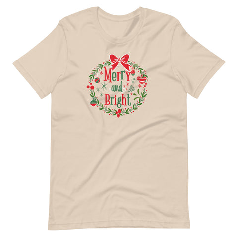 Merry and Bright T-shirt Disney Christmas Mickey Wreath Short-Sleeve Unisex T-Shirt