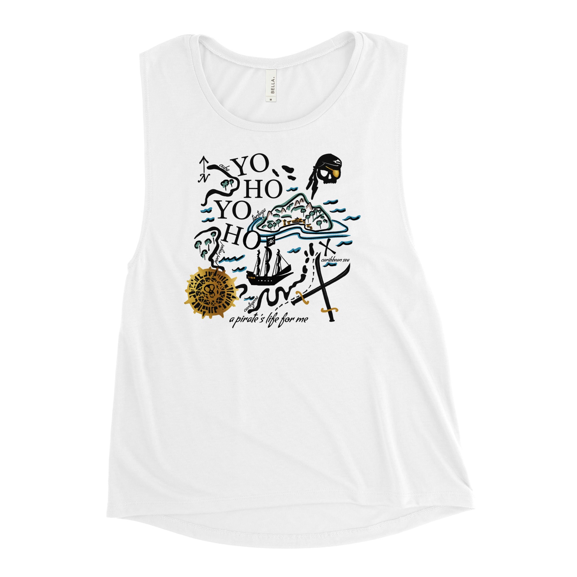 Pirates of the Caribbean Map Ladies Muscle Tank Top Disney Shirt Disney Pirates Yo Ho Yo Ho a Pirates Life Ladies’ Muscle Tank