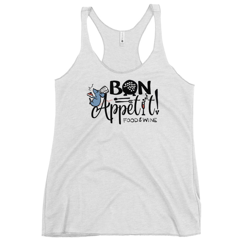 Epcot Bon Appetit Tank Top Disney Food and Wine Festival Remy Disney Shirt Epcot Women's Racerback Tank Top Heather White / S, image size:1000x1000
