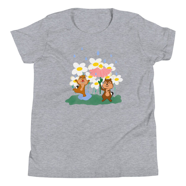 Chip and Dale Kids Spring Rain Flower and Garden Disney Youth Short Sleeve T-Shirt