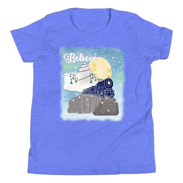 Believe Polar Express Kids Train Winter Mountain Christmas Movie Youth Short Sleeve T-Shirt