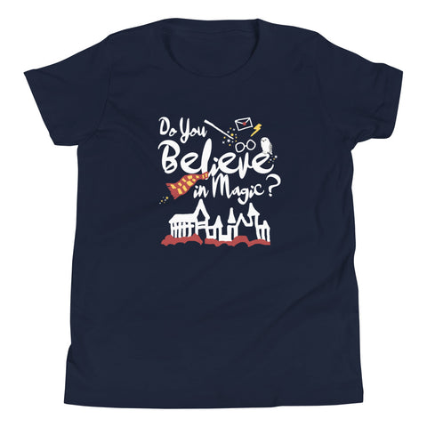 Believe in Magic Kid's T-shirt Red and Gold Scarf House Wizard and Witch Kid's Shirt