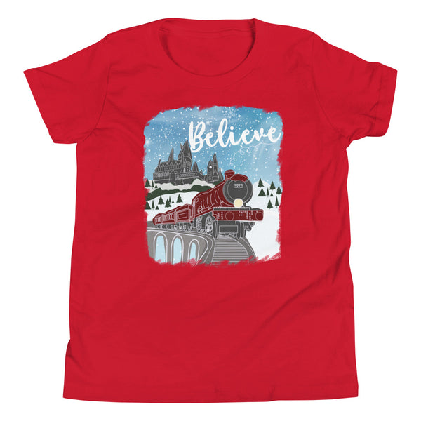 Christmas Castle and Train Kids Short Sleeve T-Shirt