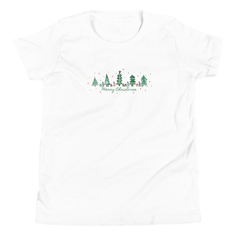 Mickey Merry Christmas Kids T-Shirt Evergreen Trees and Hidden Mickey Christmas Kids T-shirt